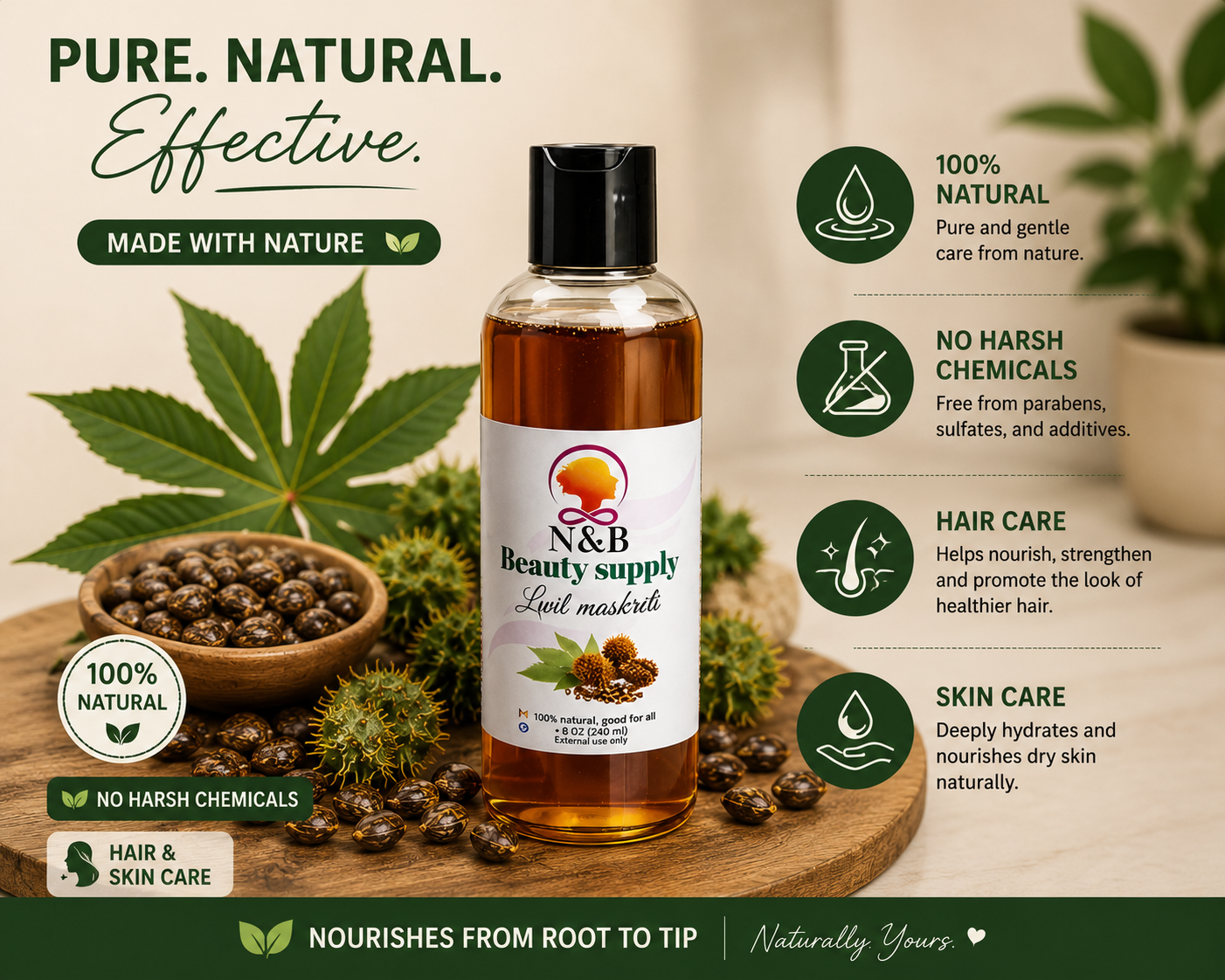 Premium Natural Castor Oil for Hair & Skin – 8 oz